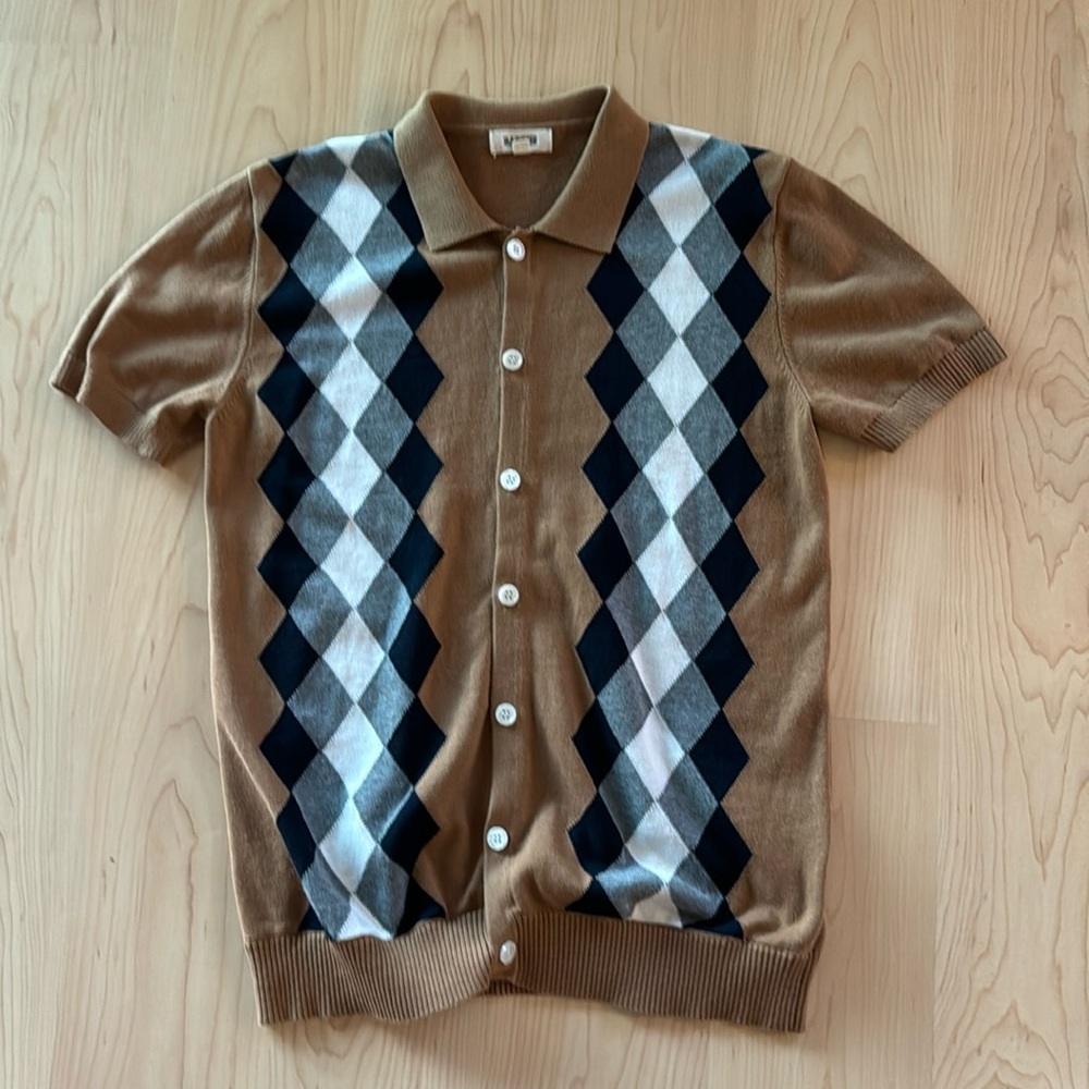 Barque Argyle Knit Sweater Polo - medium